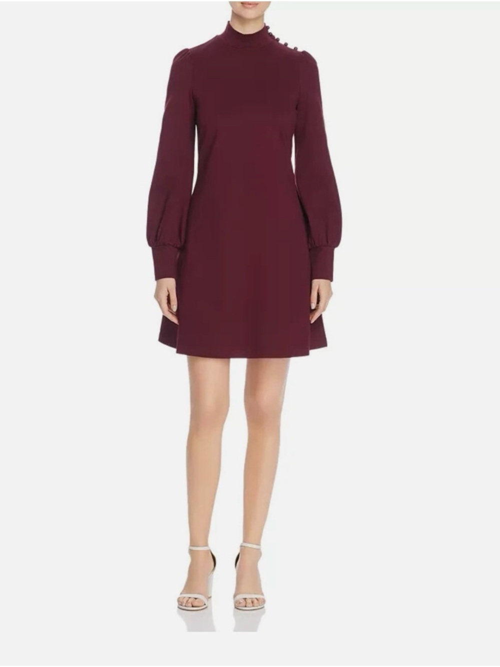 Long-Sleeve Mock Neck Mini Dress in Wine